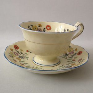 Unique Vintage Royal Albert Crown China Teacup & Saucer, Textured Floral Yellow